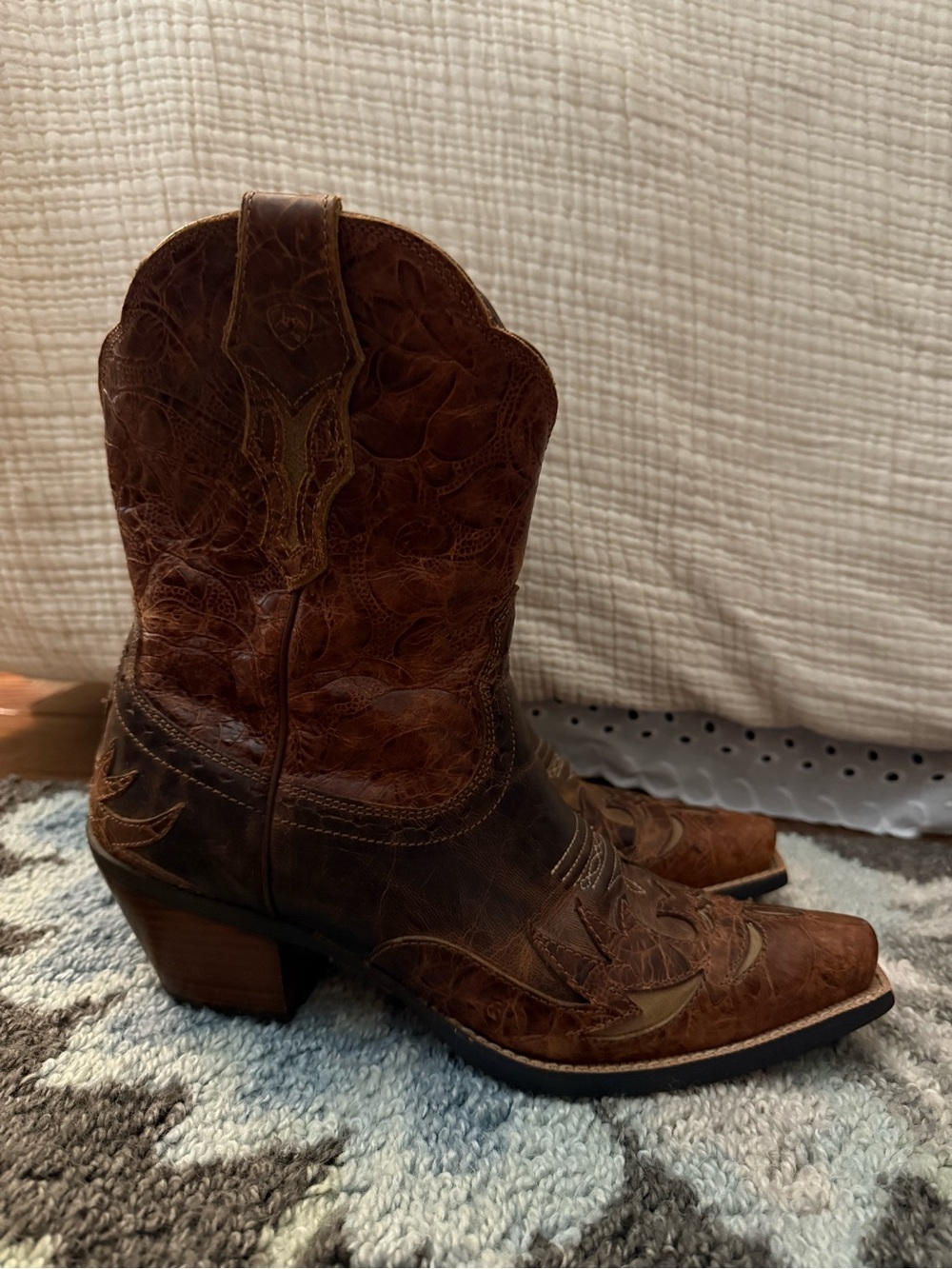 Ariat Brown Embroidered Leather Western Heeled Boots